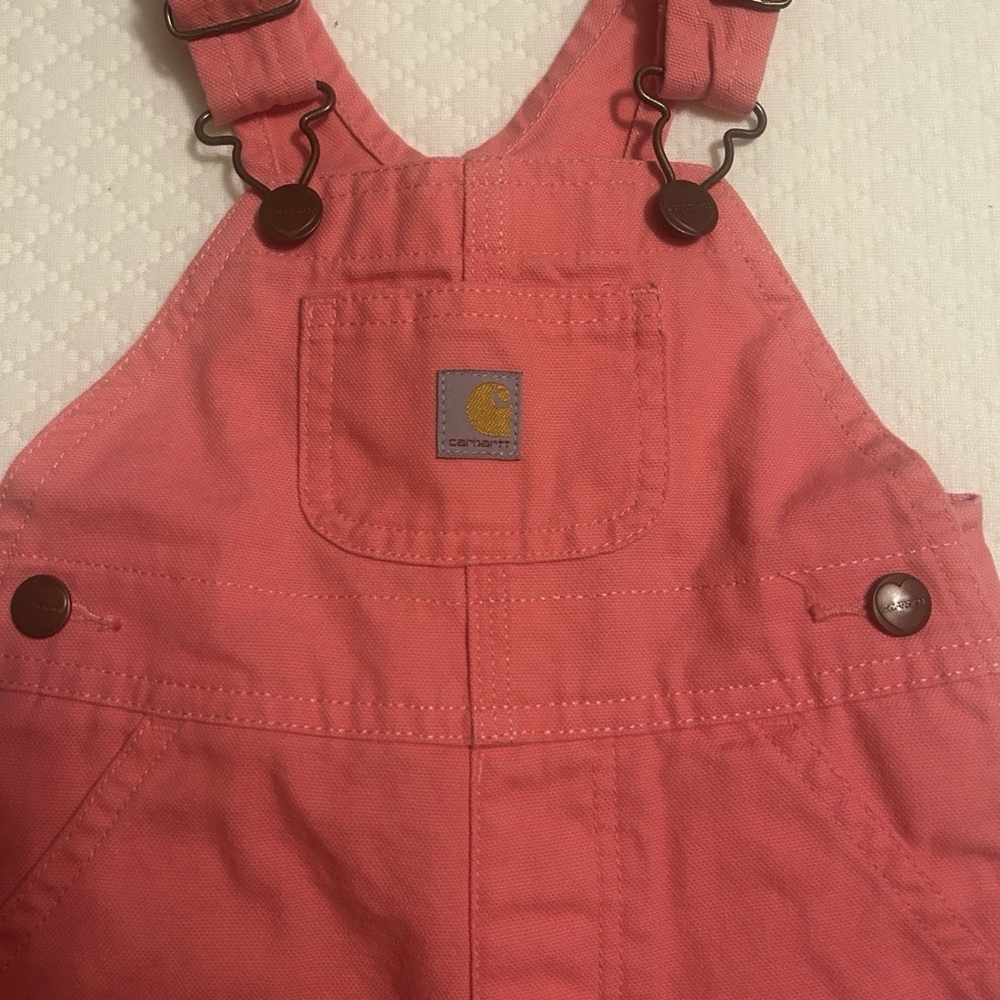Carhartt Baby Girl Pink Canvas Overalls 9M Snap Leg Carpenter Bib Romper